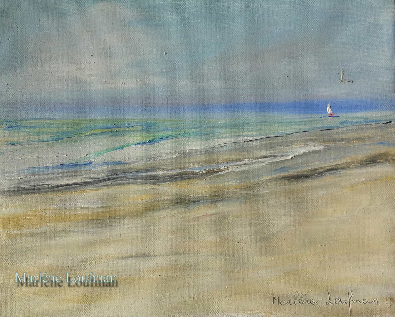 N° 7 - Paysage de mer du Nord avec voilier au loin de Loufman Marlène 